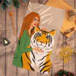 Полотенце Доляна «Новый год: Girl and tiger» 35х60 см,100% хлопок 160 г/м2