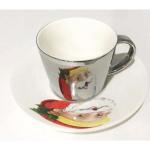 Чайная пара (зеркальная кружка 230 мл+блюдце) анаморфный дизайн Дед мороз, белая