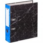 Папка-регистратор OfficeSpace 70 мм, мрамор, черная, синий корешок, нижний метал. кант, 274411