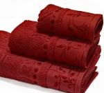 Комплект махровых полотенец, 3 штуки (30*60, 50*90, 70*130 см), жаккард							 (Винно-красный)