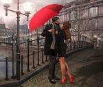 Влюбленные под красным зонтом в Праге