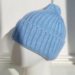 Вязаная женская шапка бини, голубая, арт.47.0461