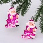 Елочные игрушки "Дед Мороз с подарком" 6,5 см (набор 2 шт), Розовый