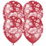 Воздушные шары,  25шт., М12/30см Cherry Red Сердца, пастель, растровый рисунок, 4690296040932