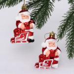 Елочные игрушки "Дед Мороз с подарком" 6,5 см (набор 2 шт), Красный