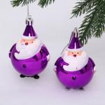 Елочные игрушки "Круглый Дед Мороз" 6 см (набор 2 шт), Фиолеотвый