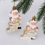 Елочные игрушки "Дед Мороз с подарком" 6,5 см (набор 2 шт), Золото