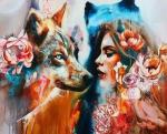 Волчица с девушкой и розы
