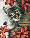 Котик и осенние листики винограда