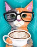 Кот в очках с кофе