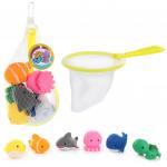 Набор игрушек для ванны ПВХ Водный мир, 6 штук+сачок, сетка