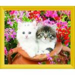 Пушистые котятки в горшочке и цветы