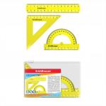 Набор геометрический малый пластиковый ErichKrause® Neon, (линейка, угольник, транспортир), желтый, в zip-пакете