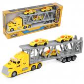 Грузовик-автовоз с набором легковых машин YELLOW TRANSPORT TRUCK 1:50, со зв. и св.