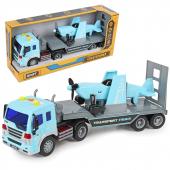 Автовоз с самолетом BLUE TRANSPORT TRUCK 1:16, фрикц.механизм, со звуком и светом