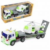 Автовоз с вертолетом GREEN TRANSPORT TRUCK 1:16, фрикц.механизм, со звуком и светом