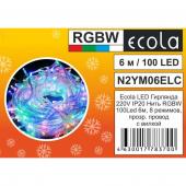 Ecola гирлянда-нить ул. 100LED RGB, 6м, 8 реж., прозр.провод с вилкой 220V IP44 N4YM06ELC