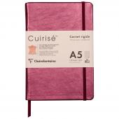 Записная книжка A5 72л. кожа, Clairefontaine Cuiris. Cherry, 90г/м2, на резинке, ляссе, карман, 400100C