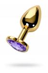 Анальная втулка Metal by TOYFA, металл, золотая, с фиолетовым кристаллом, 7 см, O 2,7 см, 50 г