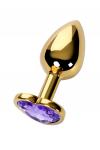 Анальная втулка Metal by TOYFA, металл, золотая, с фиолетовым кристаллом, 7 см, O 2,7 см, 50 г