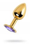 Анальная втулка Metal by TOYFA, металл, золотая, с фиолетовым кристаллом, 7 см, O 2,8 см, 50 г