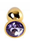 Анальная втулка Metal by TOYFA, металл, золотая, с фиолетовым кристаллом, 7 см, O 2,8 см, 50 г
