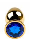 Анальная втулка Metal by TOYFA, металл, золотая, с синим кристаллом, 9,5 см, O 4 см, 145 г