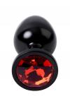 Анальная втулка Metal by TOYFA, металл, черная, с красным кристаллом, 8,2 см, O3,4 см, 85 г.