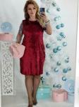 Платье Size Plus велюр рукава пайетки red wine UM29