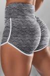 Серые меланжевые спортивные шорты для йоги с завышенной талией и белой окантовкой