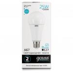 Лампа светодиодная GAUSS, 25(200)Вт, цоколь Е27,груша, нейтральный белый,25000ч,LED A67-25W-4100-E27