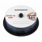 Диски DVD+R SONNEN 4,7GB 16x Cake Box (упаковка на шпиле) КОМПЛЕКТ 25шт, 513532