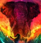 Большой слон в ярких всполохах огня