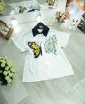 Блузка с коротким рукавом Белая с бабочкой A133