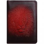 Обложка для паспорта Кожевенная мануфактура Лев, красный, в деревянной упаковке, Оblhm_11117