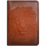 Обложка для паспорта Кожевенная мануфактура Лев, светло-коричневый, в деревянной упаковке, Оblhm_11118