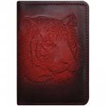 Обложка для паспорта Кожевенная мануфактура Тигр, красный, в деревянной упаковке, Оblhm_11115