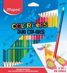 COLOR'PEPS Карандаши цветные из американской липы,  двусторонние, треугольные, ударопрочный грифель, в картонном футляре, 48 цветов, 24 шт.
