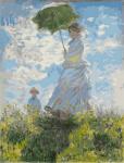 Дама с зонтом на цветущей поляне