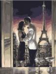Влюбленные на фоне Эйфелевой башни в ночном городе