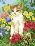 Котёнок в цветах с бабочками