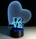 3D ночник светильник , 7 цветов подсветки, пульт управления, "Сердце"
