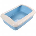 Туалет P547 для кошек прямоугольный с бортом, голубой, 420*300*145 мм