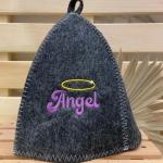 Шапка банная классическая серая с вышивкой Angel