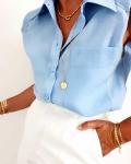 Блузка с карманом короткий рукав голубая A116
