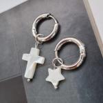 Асимметричные серьги со съемными подвесками "Звезда" и "Крест", цвет серебряный, арт 411.448