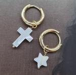 Асимметричные серьги со съемными подвесками "Звезда" и "Крест", цвет золотой, арт 411.449