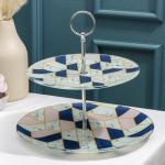 Блюдо 2-х ярусное Доляна «Розовый мрамор», 25/20 см