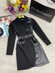 Комбинированное платье барби с экокожей черное BEK