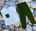 Костюм футболка с кармашком и брюки зеленые K115